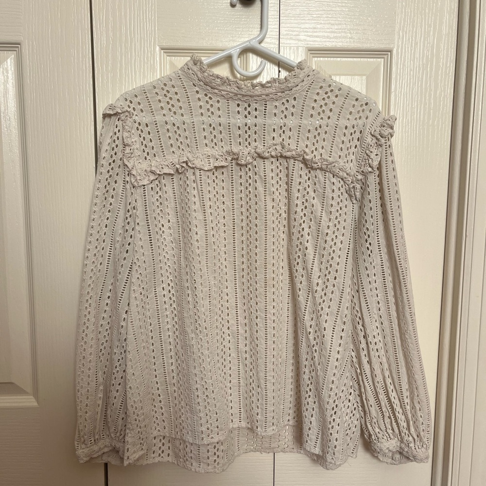 Madewell Cream Eyelet Ruffle Blouse